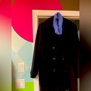 Dark navy hooded double breasted pea coat size 1X